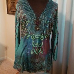 Teal/purple beaded tunic